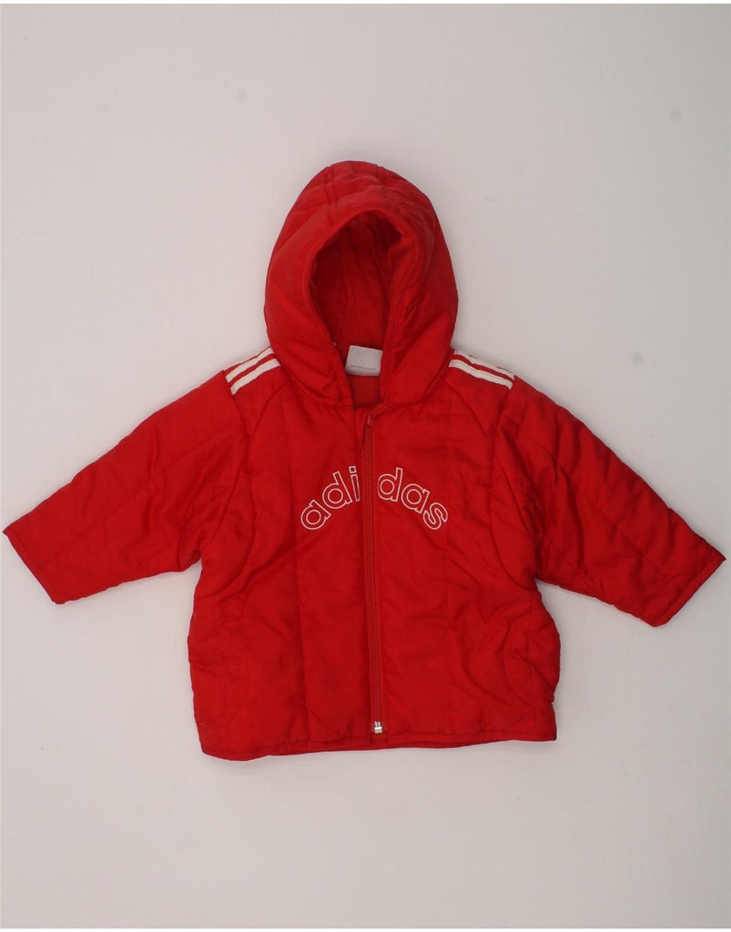 ADIDAS Baby Boys Graphic Hooded Padded Jacket 9-12 Months Red Nylon | Vintage Adidas | Thrift | Second-Hand Adidas | Used Clothing | Messina Hembry 