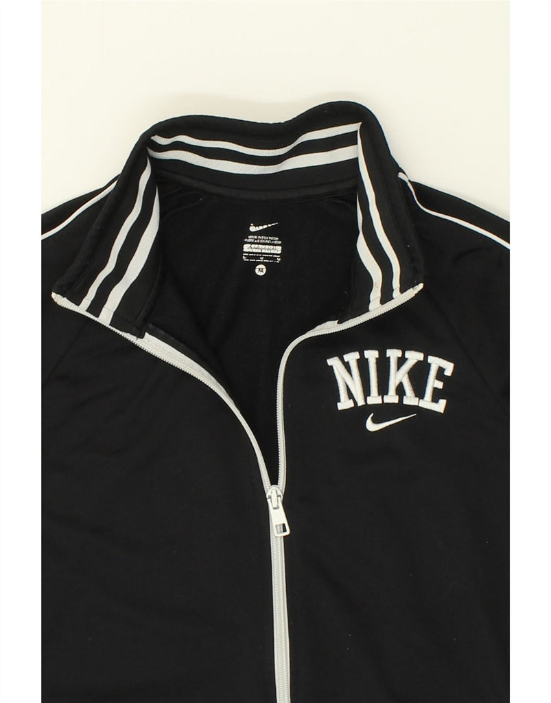 NIKE Womens Graphic Tracksuit Top Jacket UK 14 Medium Black Polyester | Vintage Nike | Thrift | Second-Hand Nike | Used Clothing | Messina Hembry 