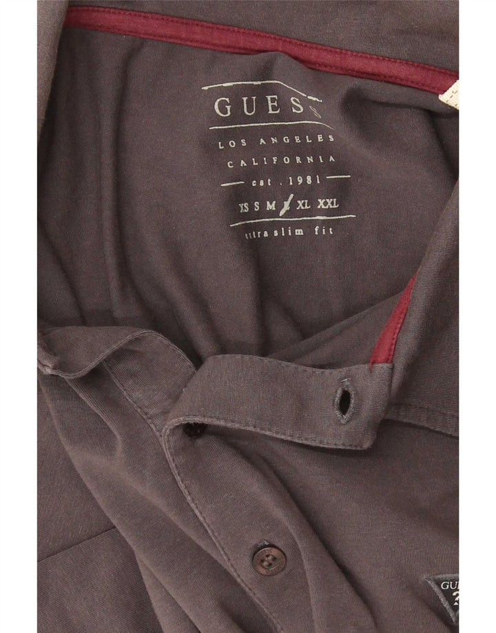 Guess Mens Long Sleeve Extra Slim Fit Polo Shirt Large Grey