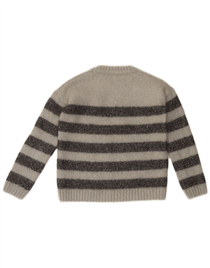 Tommy Hilfiger Womens Crew Neck Jumper Sweater UK 12 Medium Grey Striped