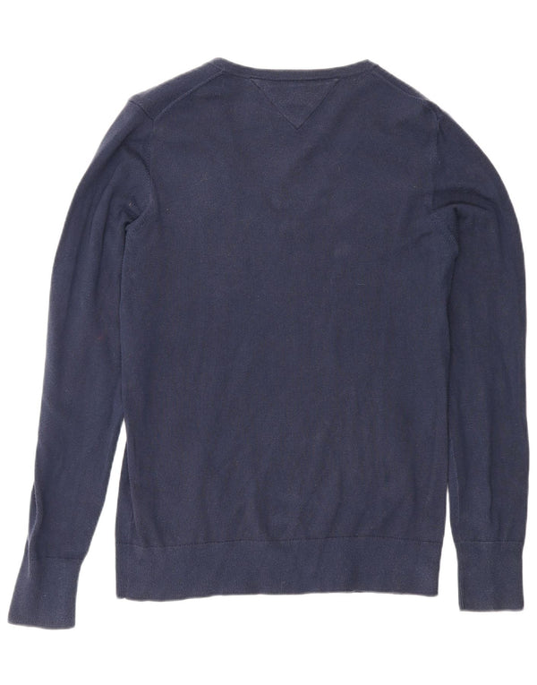 Tommy Hilfiger Womens V-Neck Jumper Sweater UK 14 Large Navy Blue Cotton
