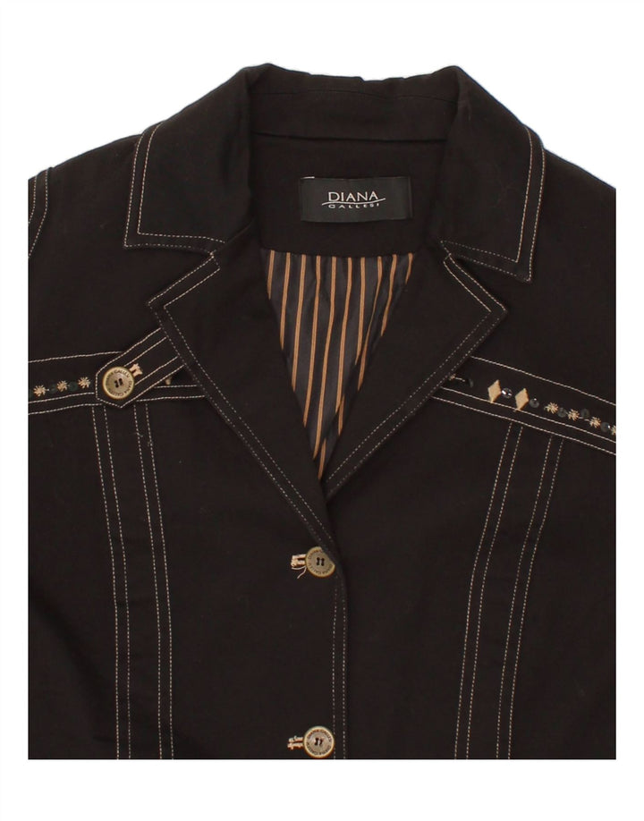DIANA GALLESI Womens 3 Button Blazer Jacket UK 12 Medium Black Vintage Diana Gallesi and Second-Hand Diana Gallesi from Messina Hembry 