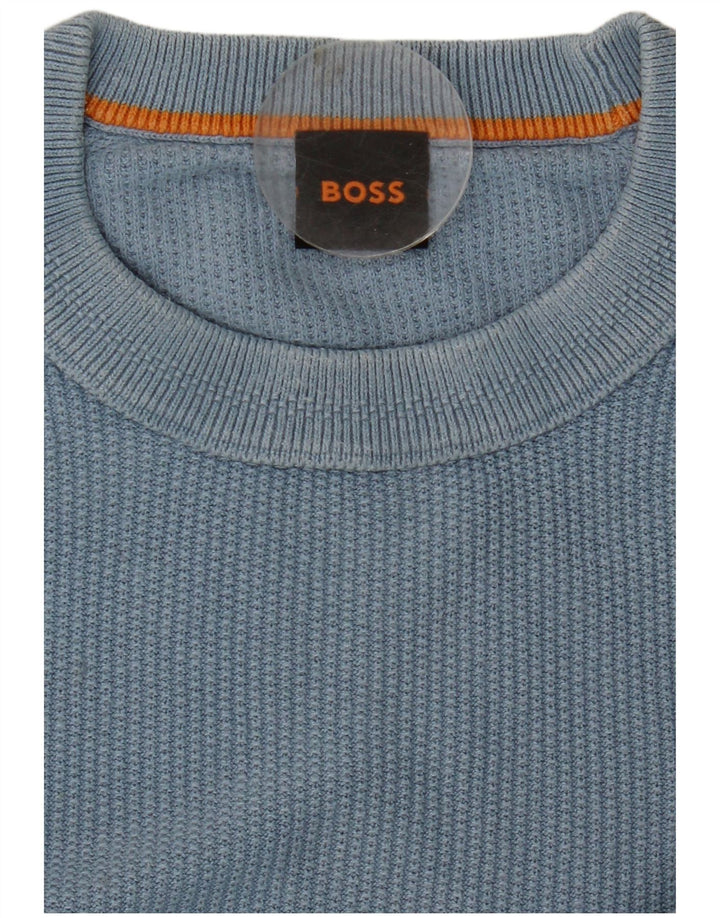 Hugo Boss Womens Crew Neck Jumper Sweater UK 14 Medium Blue Cotton