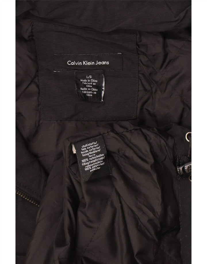 Calvin Klein Jeans Mens Hooded Windbreaker Jacket UK 40 Large Black Nylon