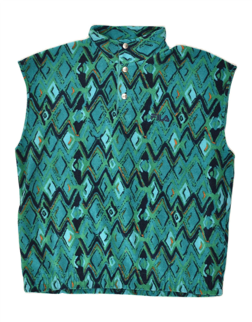 FILA Mens Sleeveless Button Neck Fleece Jumper IT 50 Medium Turquoise | Vintage Fila | Thrift | Second-Hand Fila | Used Clothing | Messina Hembry 