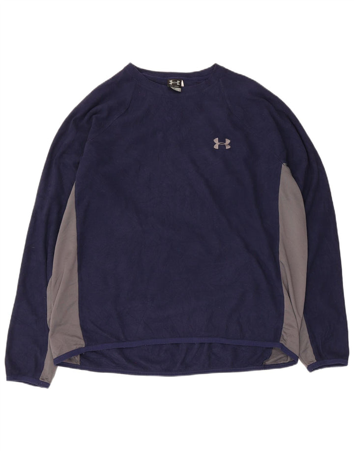 Under Armour Mens Fleece Jumper Large Navy Blue Colourblock Polyester