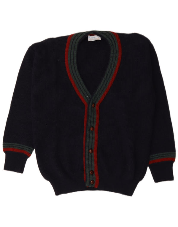 Vintage Mens Cardigan Sweater IT 48 Medium Navy Blue Striped Wool