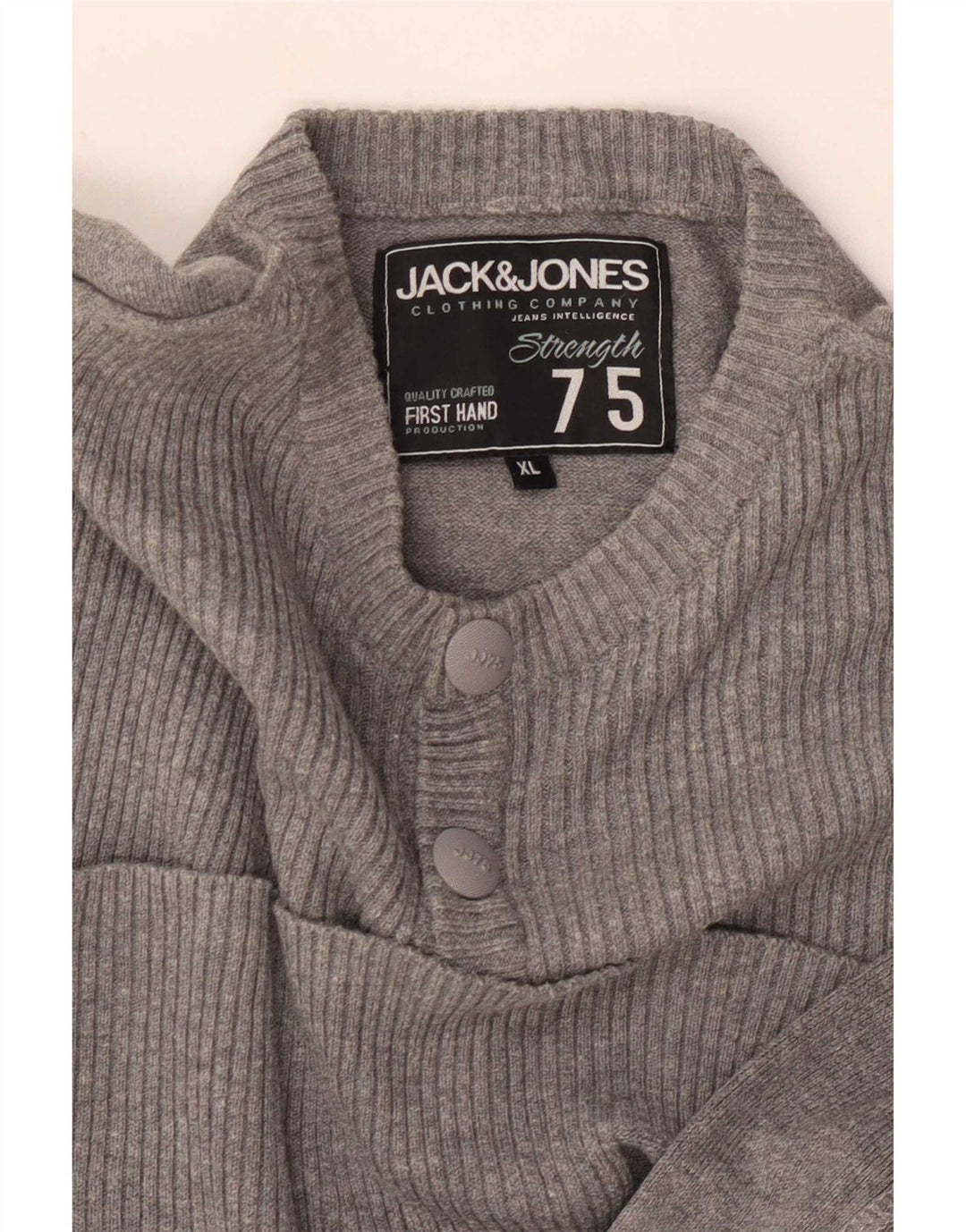 Jack & Jones Mens Button Neck Jumper Sweater XL Grey