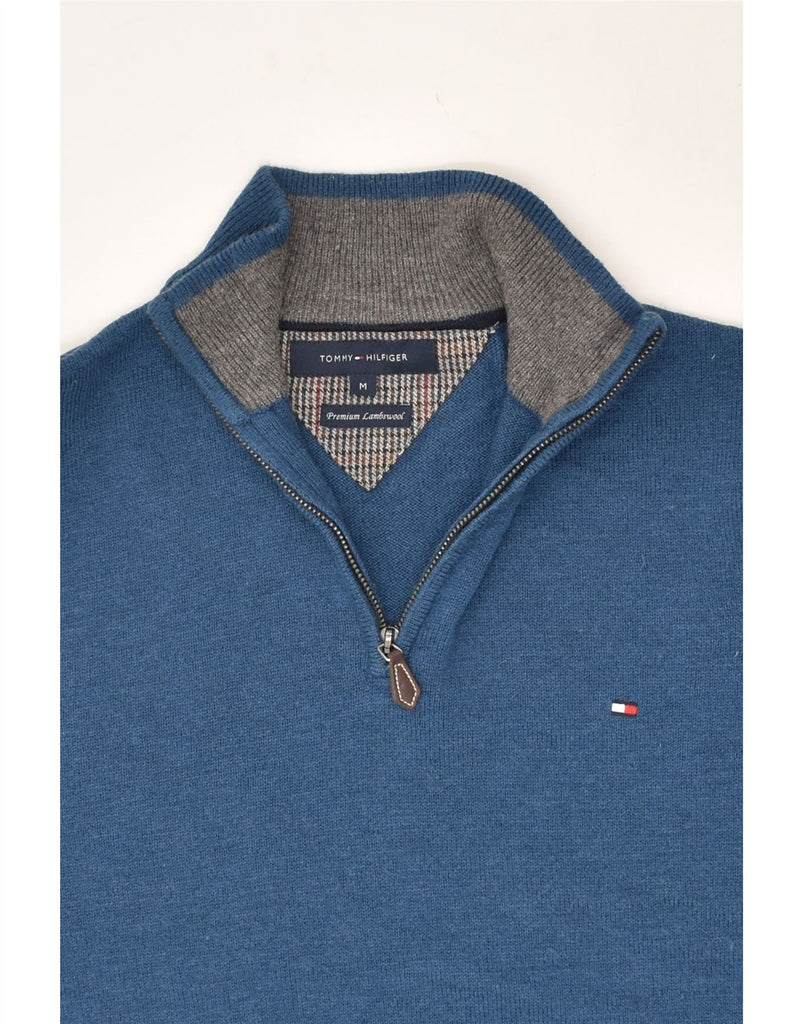 TOMMY HILFIGER Mens Zip Neck Jumper Sweater Medium Blue Lambswool | Vintage Tommy Hilfiger | Thrift | Second-Hand Tommy Hilfiger | Used Clothing | Messina Hembry 