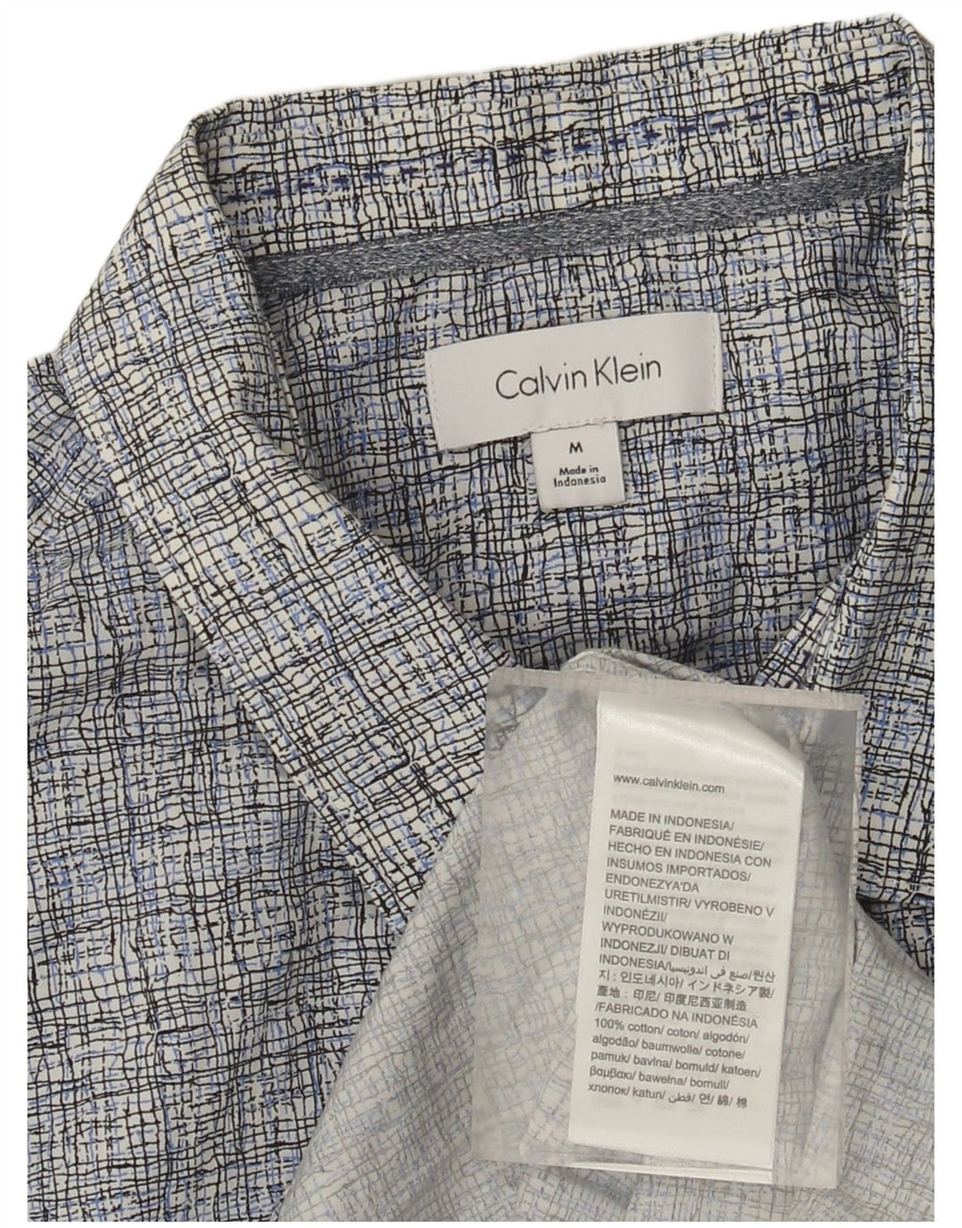 Calvin Klein Mens Short Sleeve Shirt Medium Blue Check Cotton