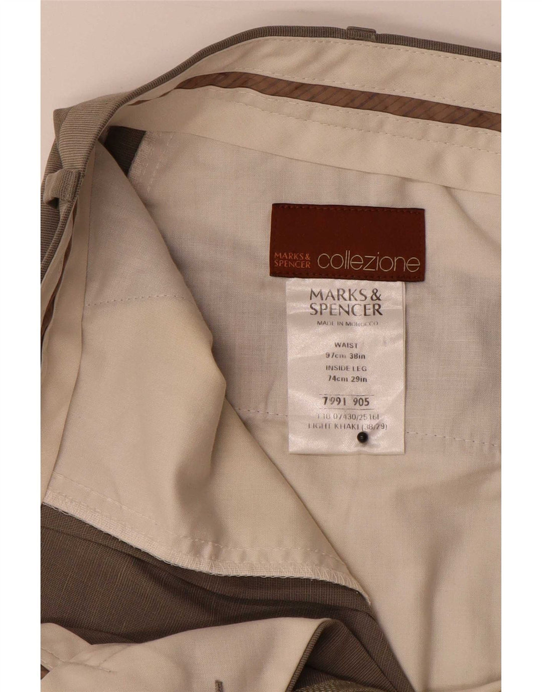 Marks & Spencer Mens Straight Suit Trousers W38 L29 Khaki Lyocell