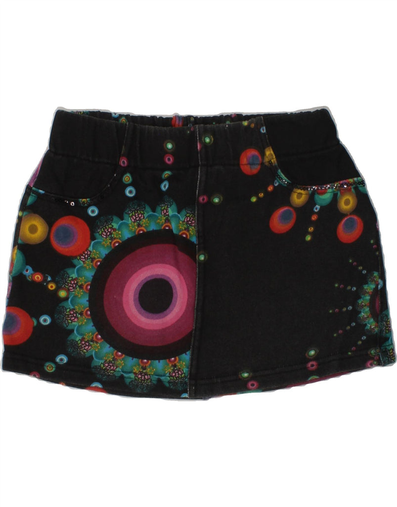 DESIGUAL Girls Graphic Mini Skirt 11-12 Years W26 Black Geometric Cotton | Vintage Desigual | Thrift | Second-Hand Desigual | Used Clothing | Messina Hembry 