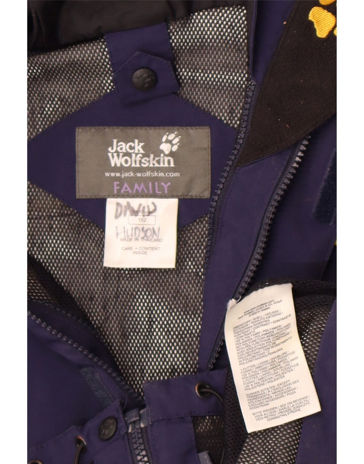 Jack Wolfskin Boys Graphic Hooded Rain Jacket 12-13 Years Navy Blue