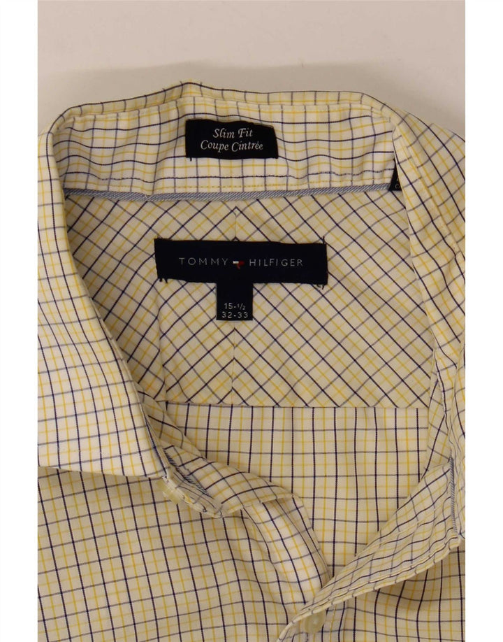 Tommy Hilfiger Mens Slim Fit Shirt Size 15 1/2 Medium White Gingham