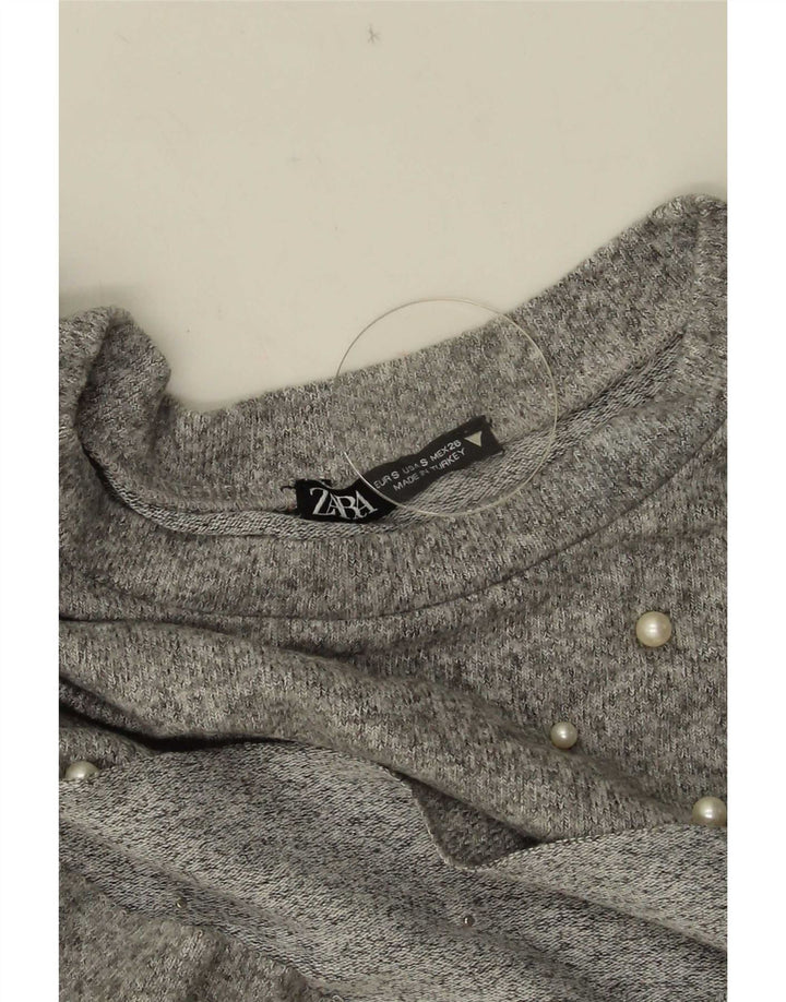 Zara Womens Oversized Top 3/4 Sleeve UK 10 Small Grey Flecked