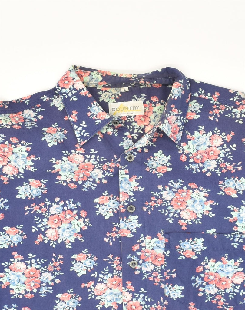 COUNTRY Mens Short Sleeve Shirt Large Navy Blue Floral | Vintage Country | Thrift | Second-Hand Country | Used Clothing | Messina Hembry 