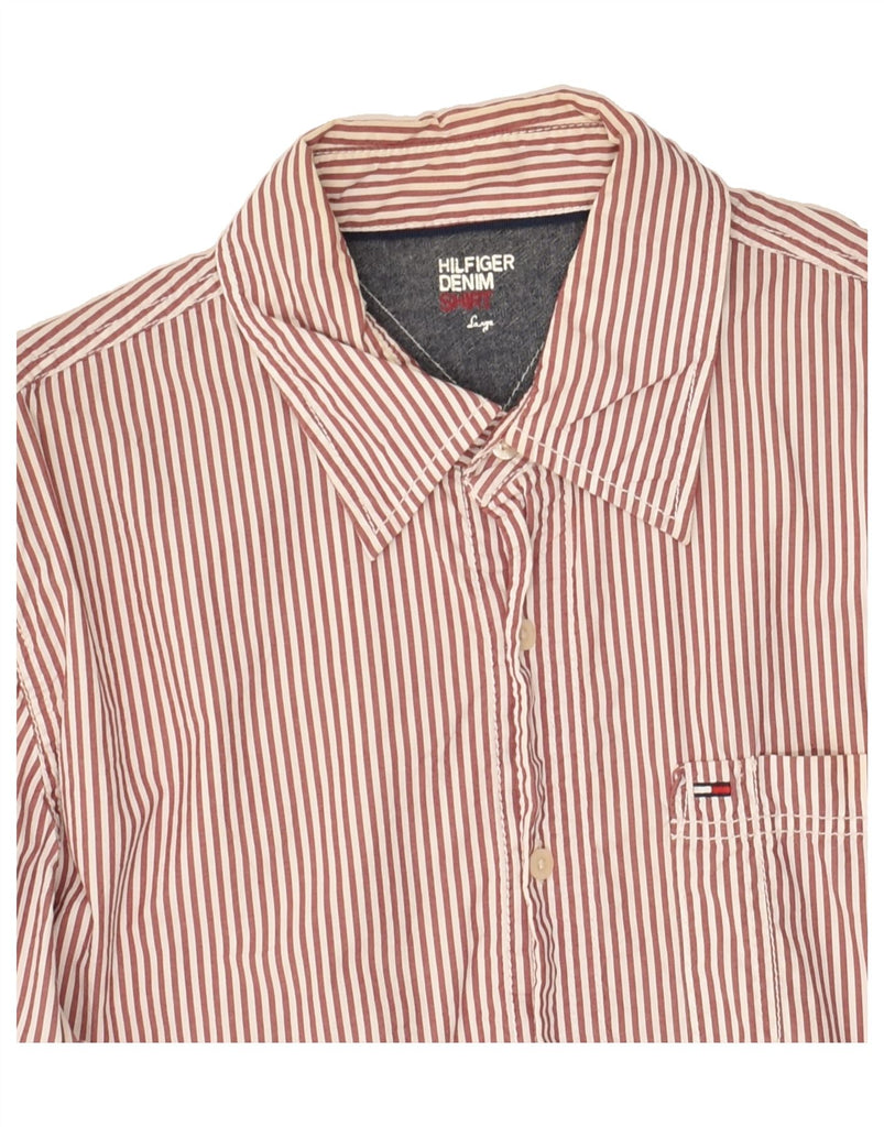 TOMMY HILFIGER Mens Shirt Large Red Striped Cotton | Vintage Tommy Hilfiger | Thrift | Second-Hand Tommy Hilfiger | Used Clothing | Messina Hembry 