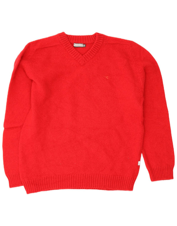 Diadora Womens V-Neck Jumper Sweater UK 20 2XL Red Wool
