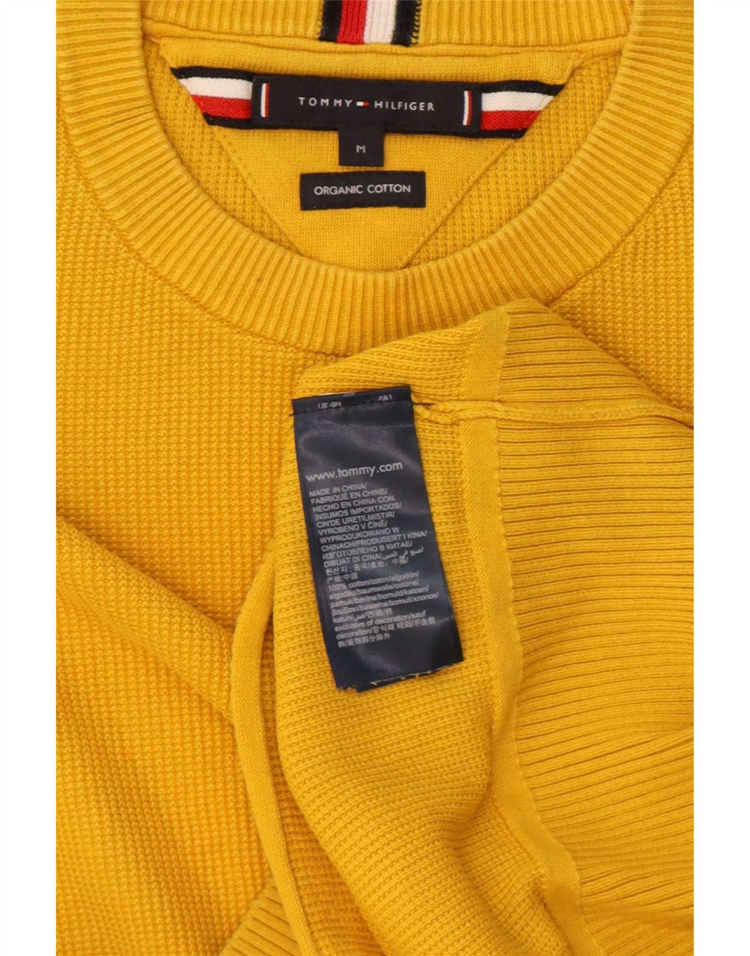 Tommy Hilfiger Mens Crew Neck Jumper Sweater Medium Yellow Cotton