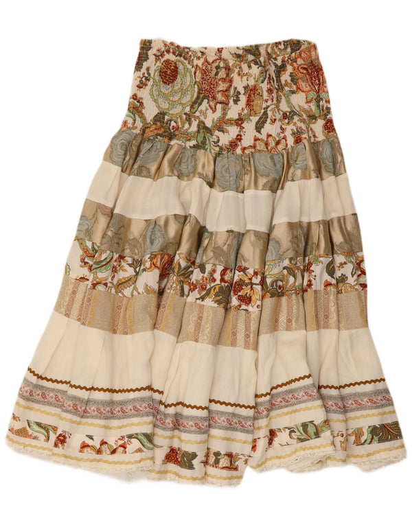 Vintage Womens High Waist Flared Skirt W28 Medium Beige Floral Viscose