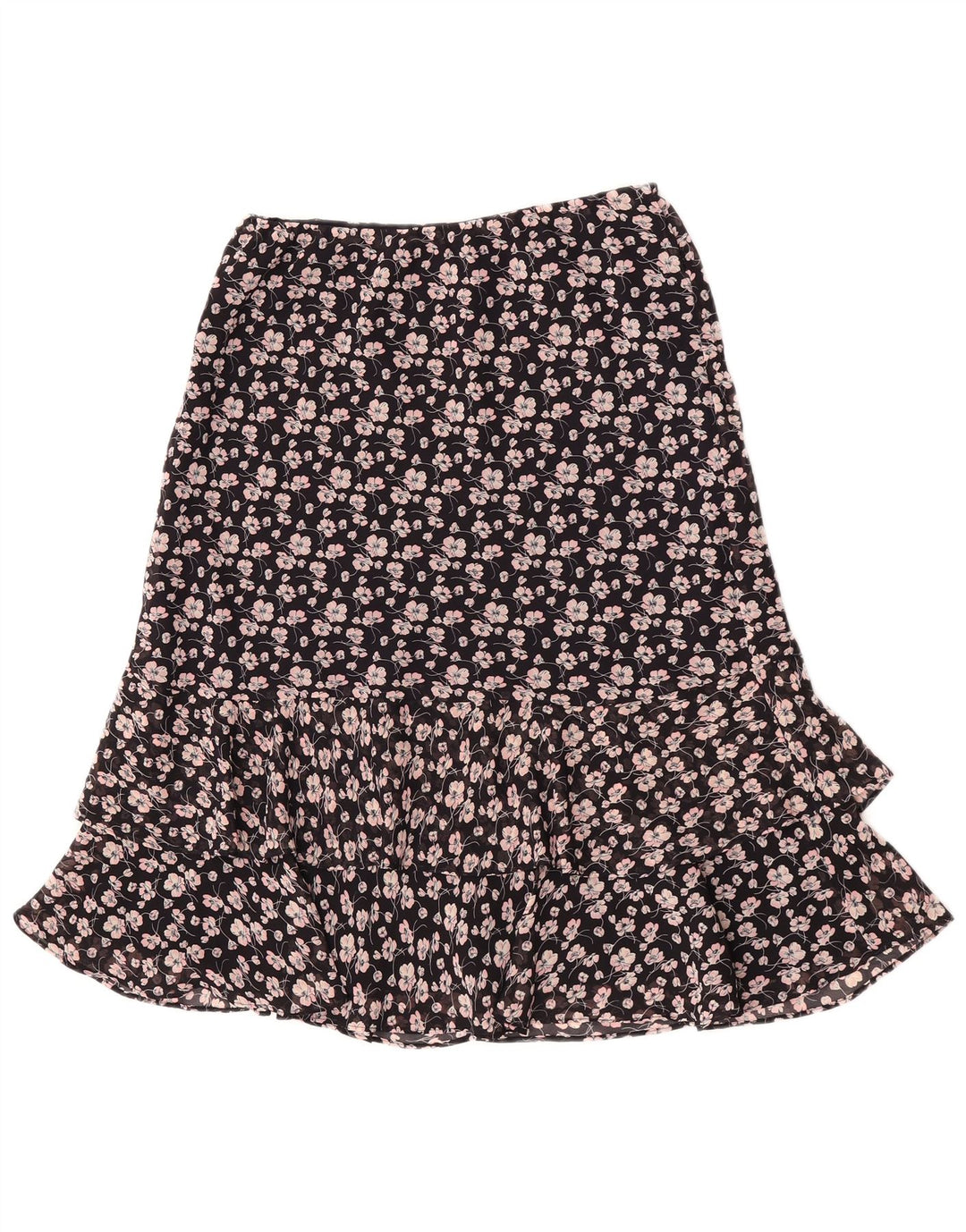 Chaps Womens Tiered Skirt Medium W30 Black Floral Polyester