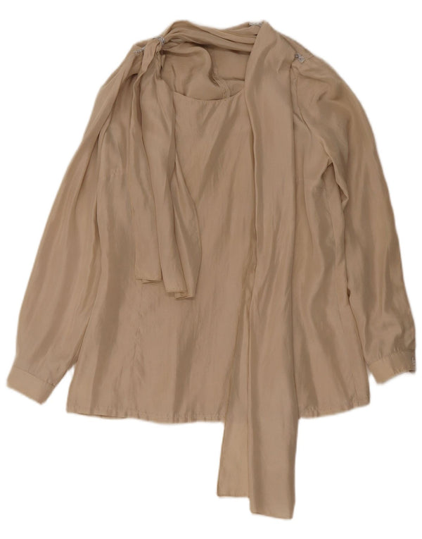Vintage Womens Front Tie Blouse Top UK 12 Medium Beige