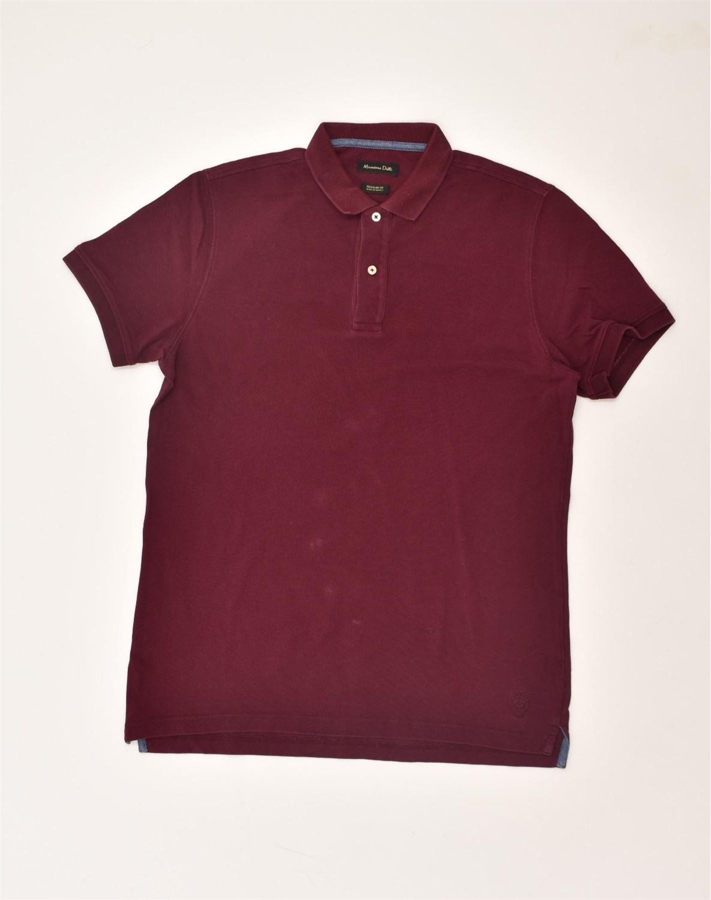 MASSIMO DUTTI Mens Regular Fit Polo Shirt Large Burgundy Cotton