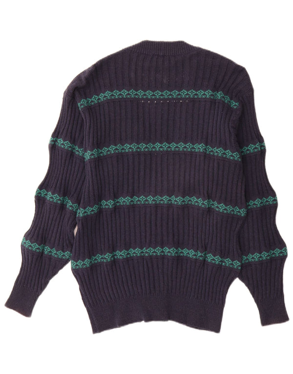 Reportage Mens Cardigan Sweater IT 48 Medium Navy Blue Fair Isle Cotton