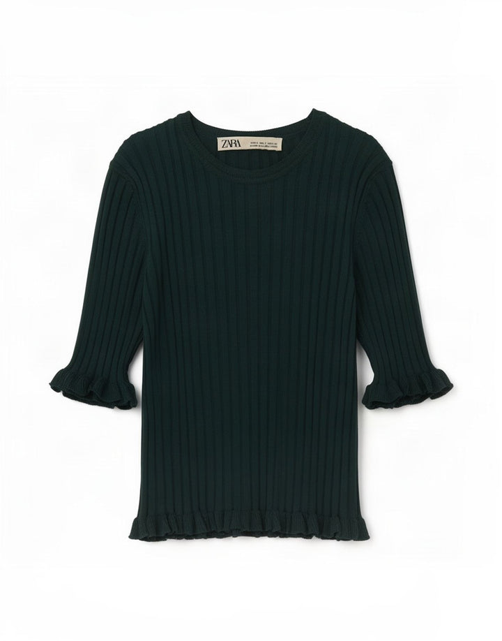 Zara Womens Crop Blouse Top UK 8 Small Green Viscose