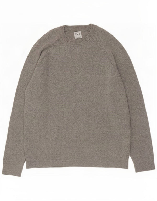 Zara Mens Crew Neck Jumper Sweater Medium Grey