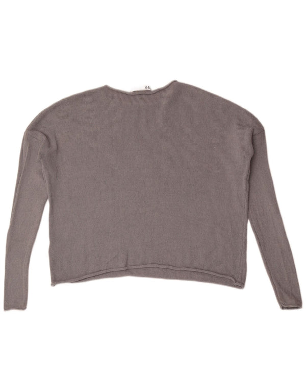 Zara Womens Crop Oversized Boat Neck Jumper Sweater UK 6 XS Grey Cotton
