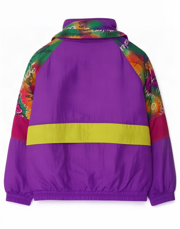 Vintage Womens Graphic Oversized Ski Jacket UK 16 Large Purple Colourblock