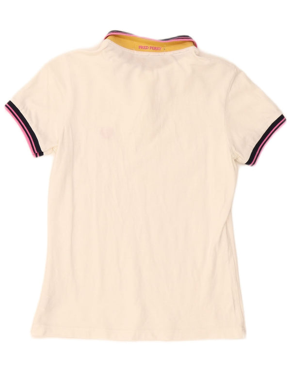 Fred Perry Womens Rugby Polo Shirt UK 10 Small White Striped Cotton