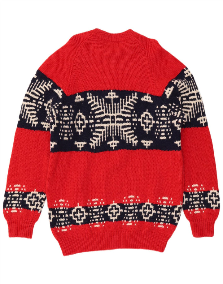 BENETTON Mens Boat Neck Jumper Sweater Medium Red Fair Isle Wool