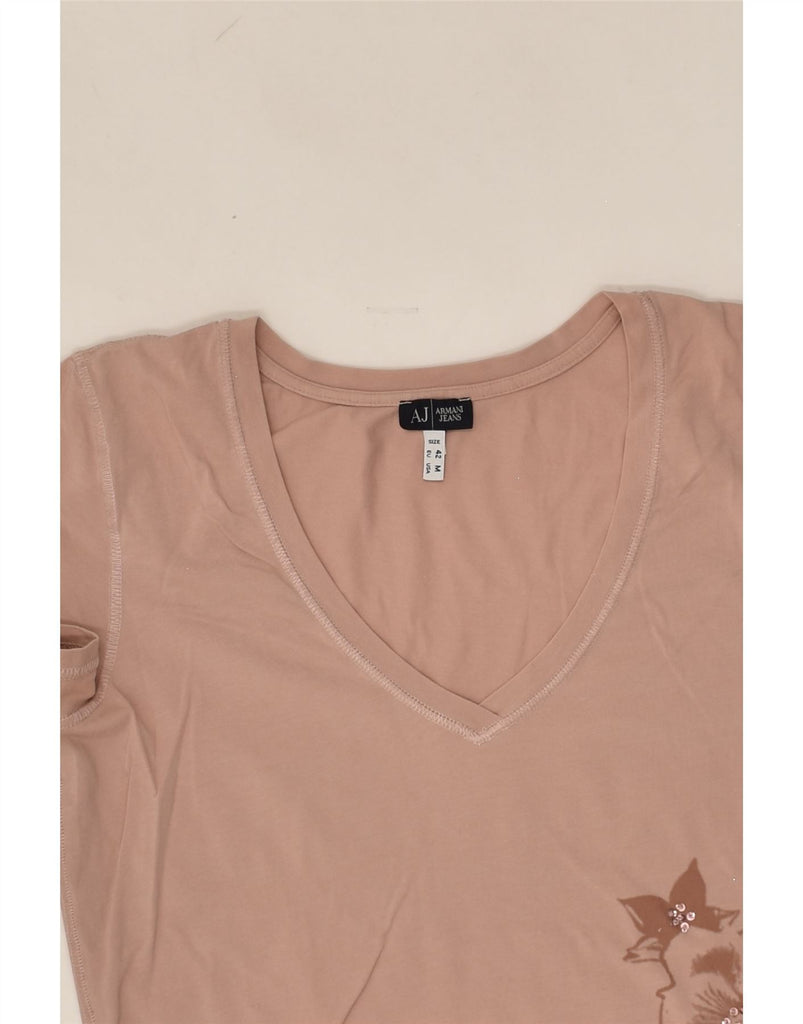ARMANI Womens T-Shirt Top UK 12 Medium Brown Floral | Vintage Armani | Thrift | Second-Hand Armani | Used Clothing | Messina Hembry 
