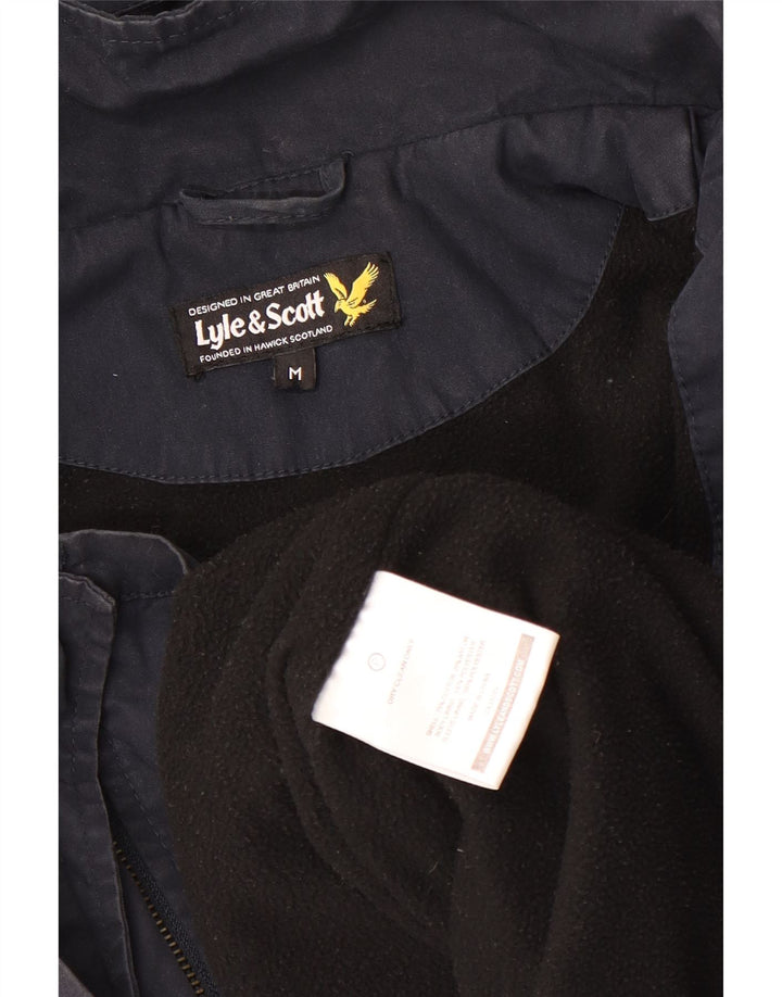 LYLE & SCOTT Mens Hooded Windbreaker Jacket UK 38 Medium Navy Blue Cotton