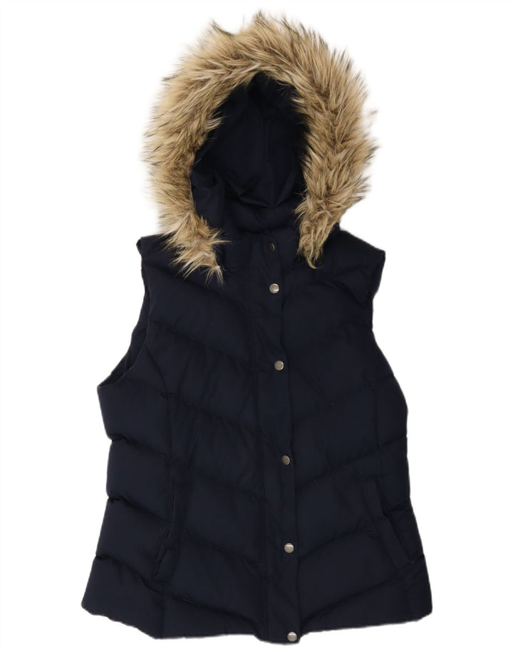 Gap Womens Hooded Padded Gilet UK 14 Medium Navy Blue Polyester