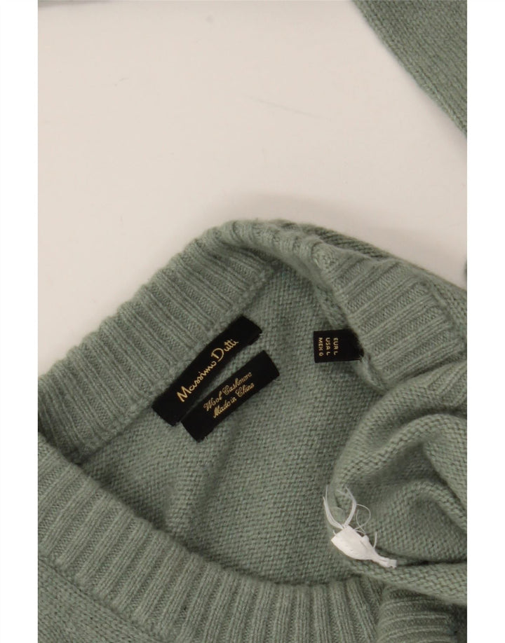 Massimo Dutti Mens Crew Neck Jumper Sweater Large Green Wool