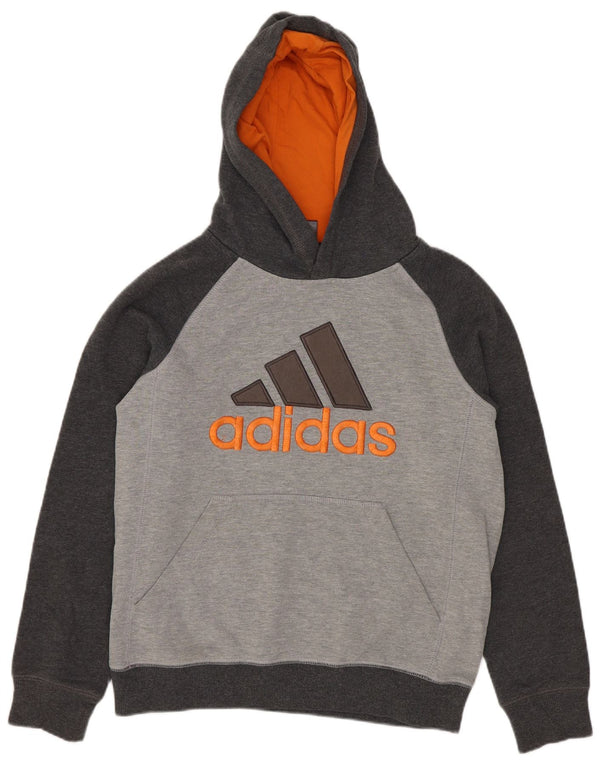 Adidas Boys Graphic Hoodie Jumper 10-11 Years Medium Grey Colourblock
