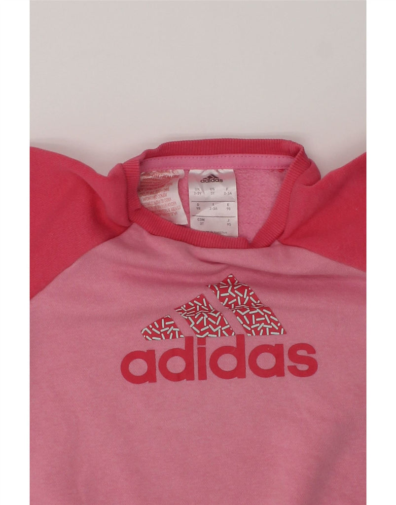 ADIDAS Girls Graphic Sweatshirt Jumper 2-3 Years Pink Colourblock Cotton | Vintage Adidas | Thrift | Second-Hand Adidas | Used Clothing | Messina Hembry 