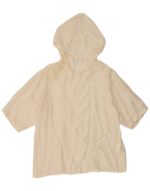 Vintage Womens Oversized Hooded Short Sleeve Shirt Blouse US 2 XS Off White