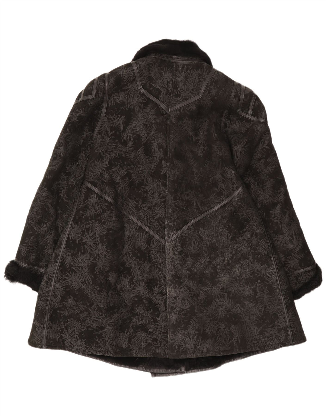 Vintage Womens Shearling Coat IT 44 Medium Black Floral Shearling