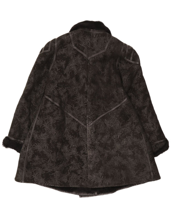 Vintage Womens Shearling Coat IT 44 Medium Black Floral Shearling