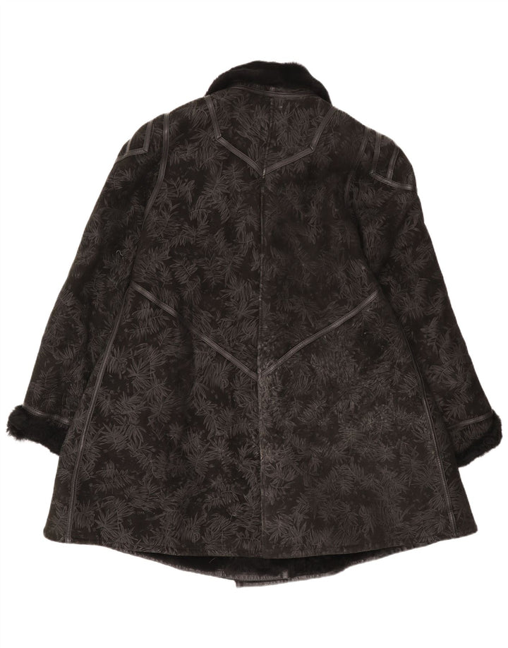 Vintage Womens Shearling Coat IT 44 Medium Black Floral Shearling