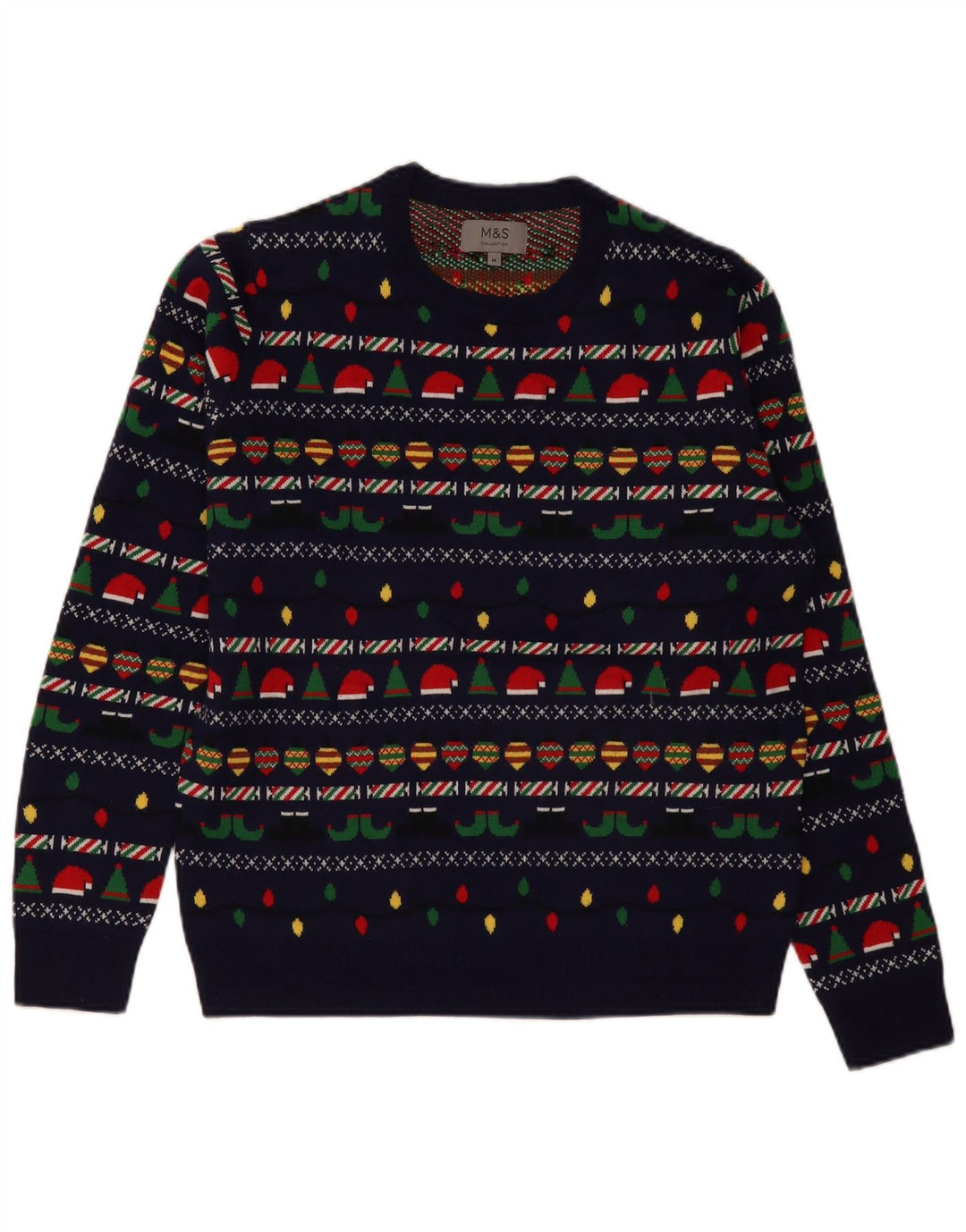 Marks & Spencer Mens Crew Neck Jumper Sweater Medium Navy Blue Christmas