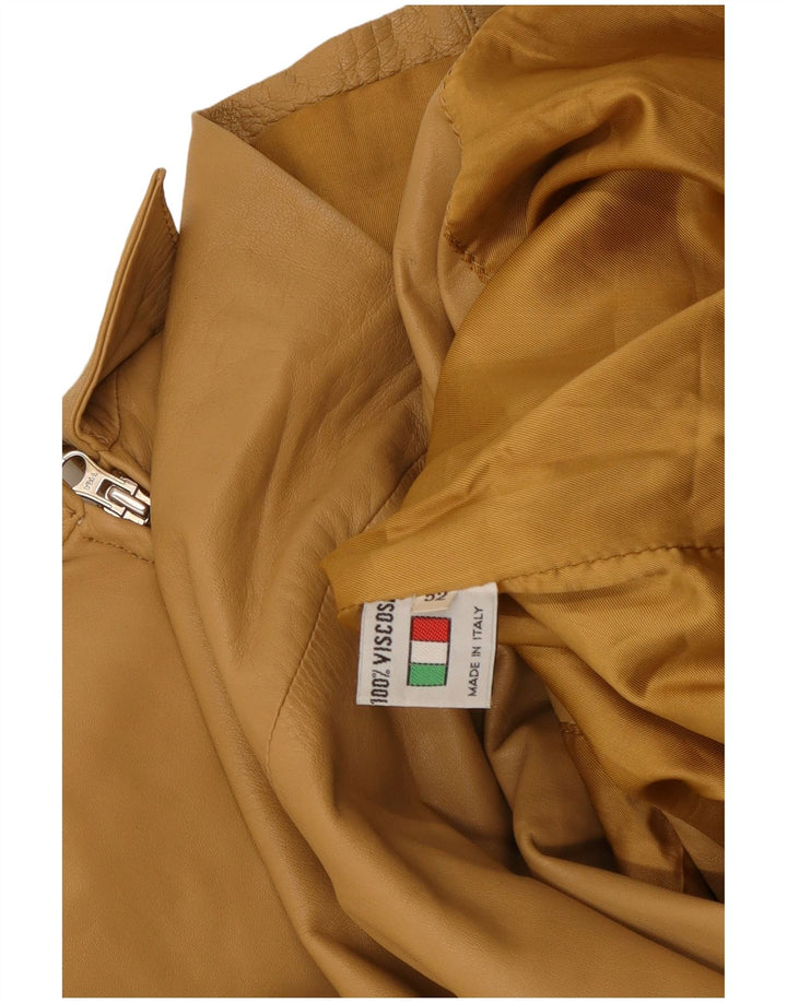 VINTAGE Womens Leather Jacket IT 52 2XL Beige Leather