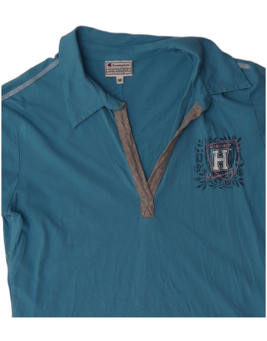Champion Womens Harvard University Polo Shirt UK 12 Medium Blue Cotton