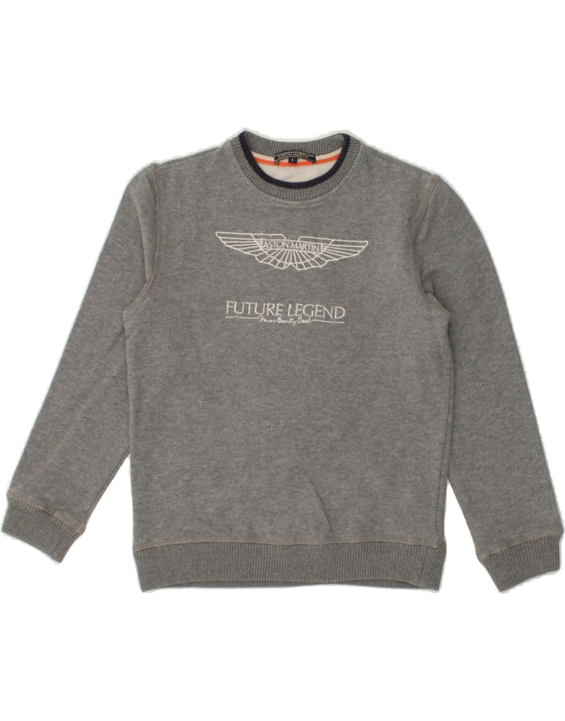 ASTON MARTIN Boys Graphic Sweatshirt Jumper 7-8 Years Grey Cotton | Vintage Aston Martin | Thrift | Second-Hand Aston Martin | Used Clothing | Messina Hembry 