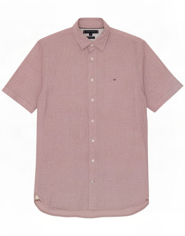 Tommy Hilfiger Mens Short Sleeve Regular Fit Shirt Small Pink Linen