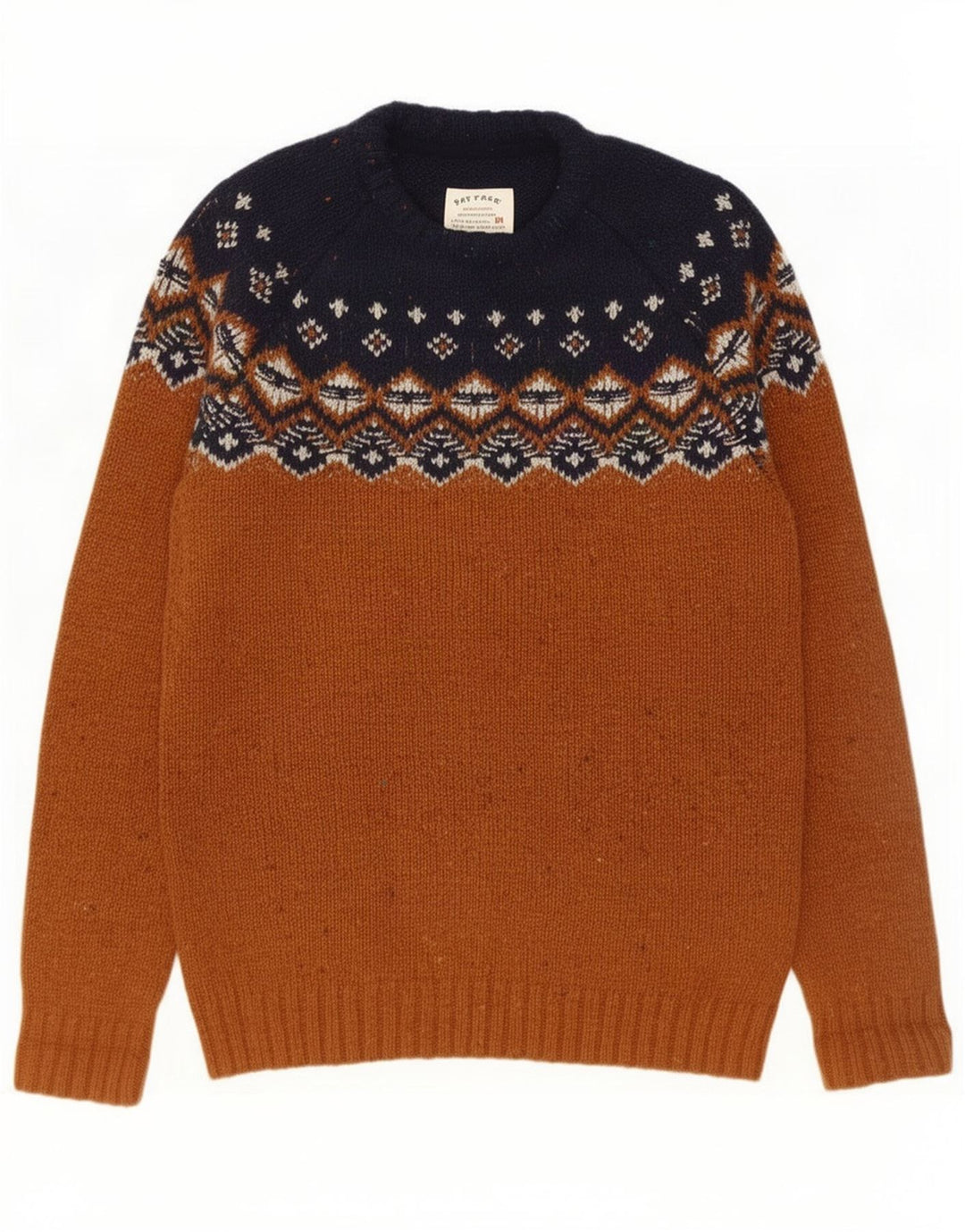 Fat Face Mens Crew Neck Jumper Sweater Small Brown Fair Isle Wool